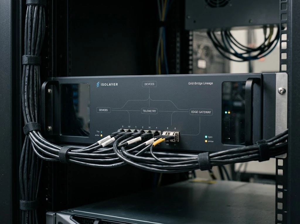 IsoLayer Grid-Bridge hardware in an infrastructure rack.